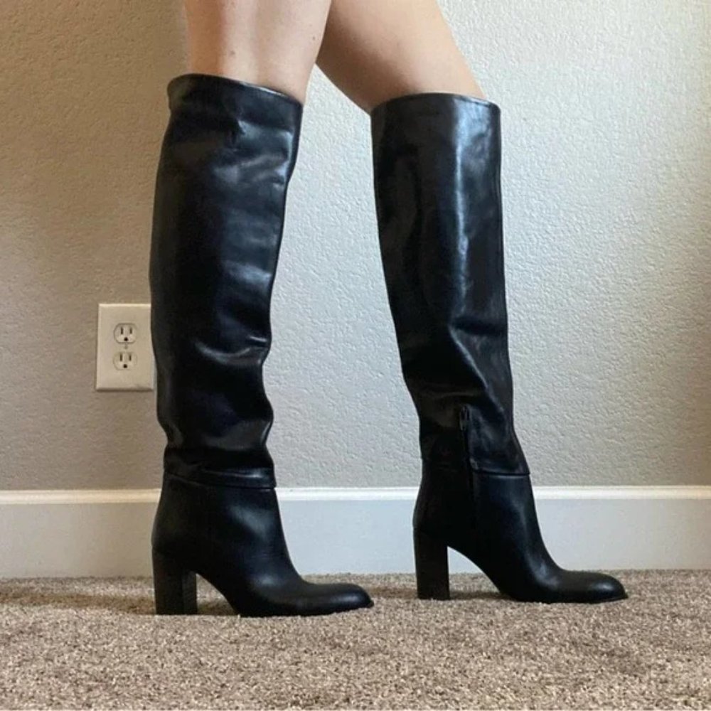 Free People Dakota Tall Black Leather Over the Knee Slouch Boots EU 38.5 US 8.5